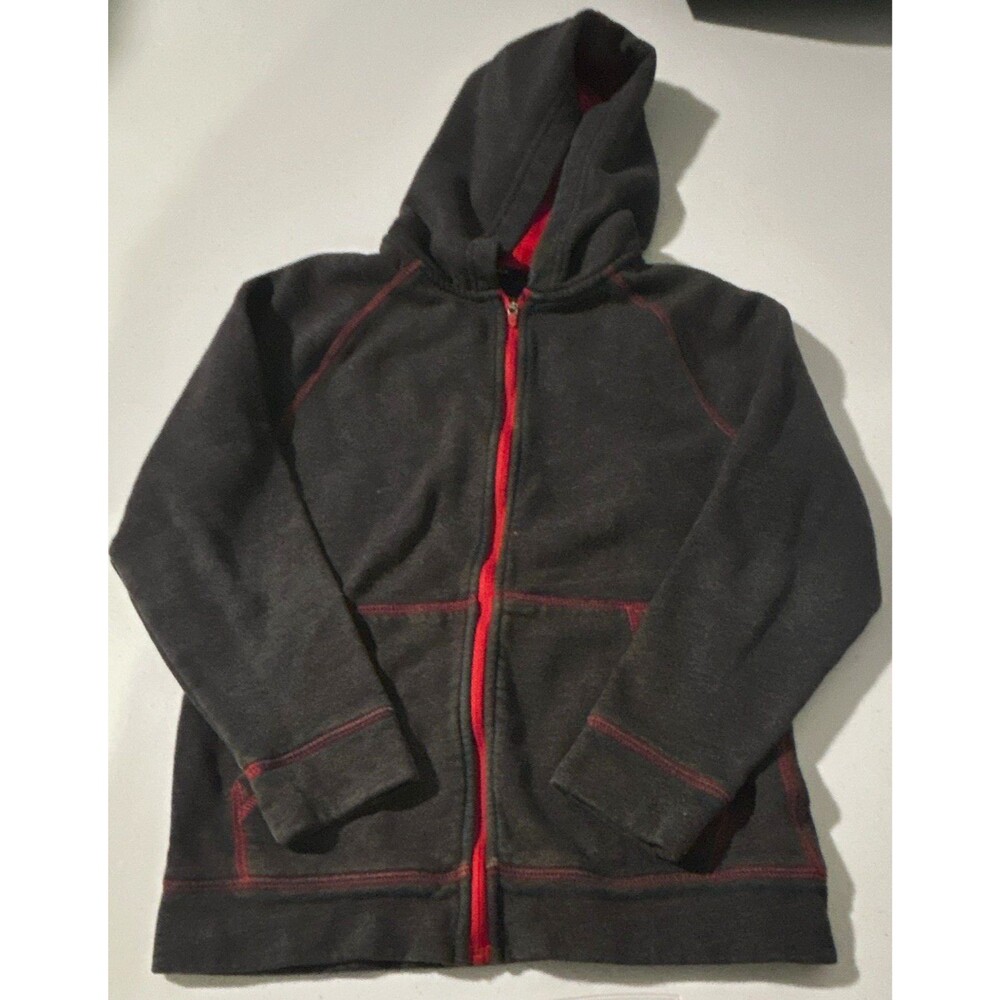 Tek Gear Boys Gray/Red Solid Full Zip Hoodie w/ Pockets: Size S